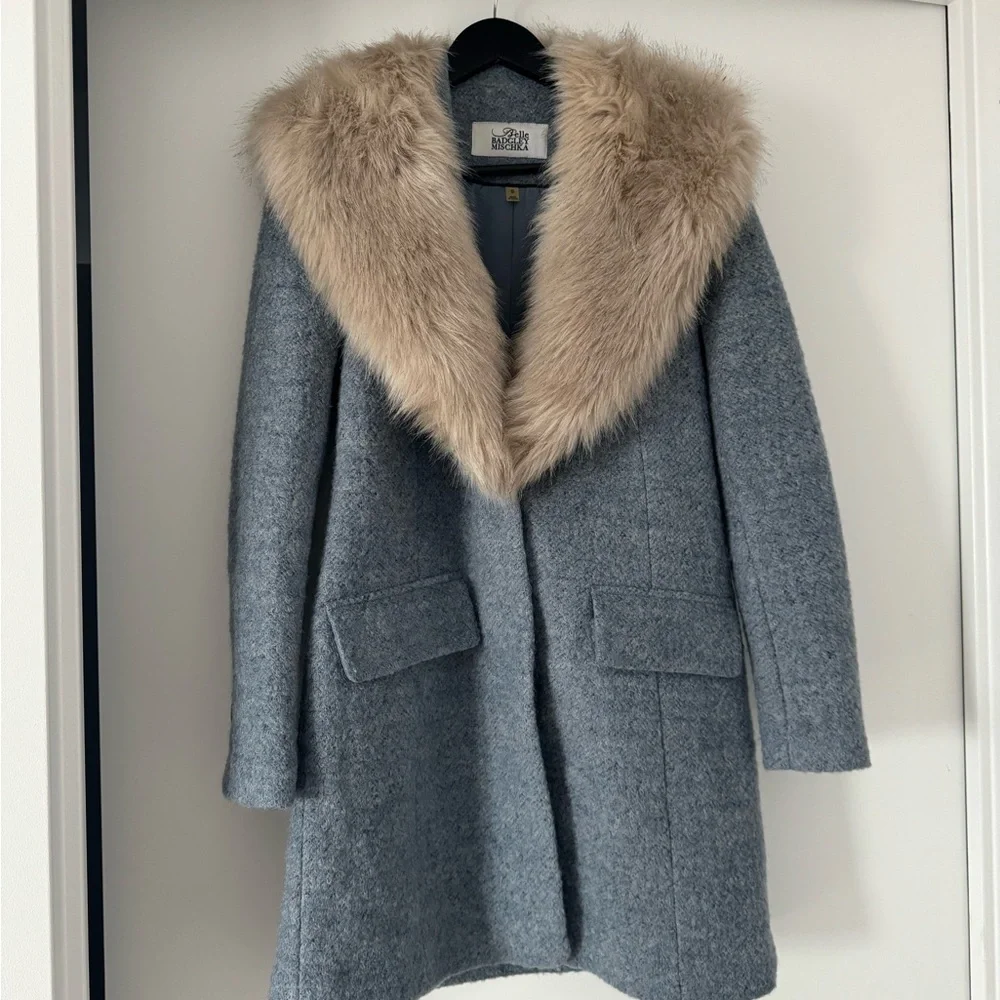 Belle Badgley Mischka The Holly Coat with Faux Fur Hood - Picture 2 of 7